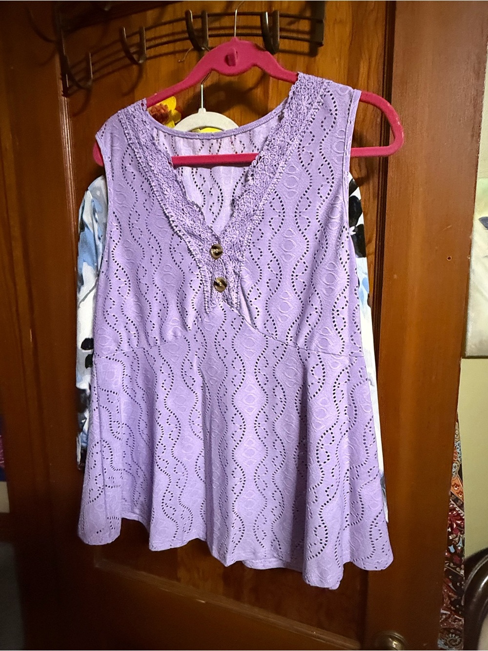 Lavender Eyelet Sleeveless Peplum Top